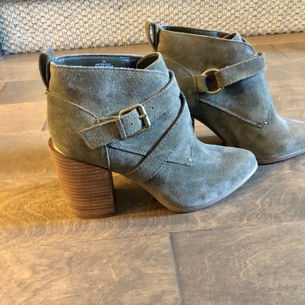 Green Suede Booties Never Worn